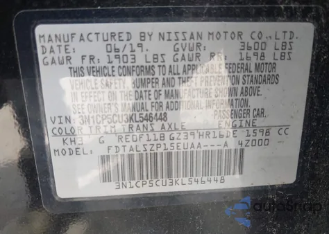 2019 Nissan Kicks Sv z USA, uszkodzony, nr VIN 3N1CP5CU3KL546448